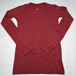 Lululemon Women Swiftly Tech Top W3M18S Long Sleeve Crew Thumb Holes Red Sz 6